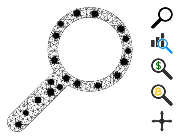 Icona a maglie triangolate zoom con nodi Covid — Vettoriale Stock