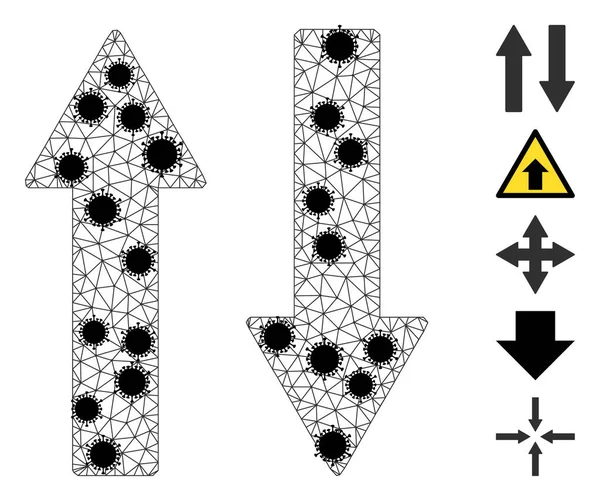 Pictogramme vertical de maille de carcasse de flèches d'échange avec des centres de virus — Image vectorielle