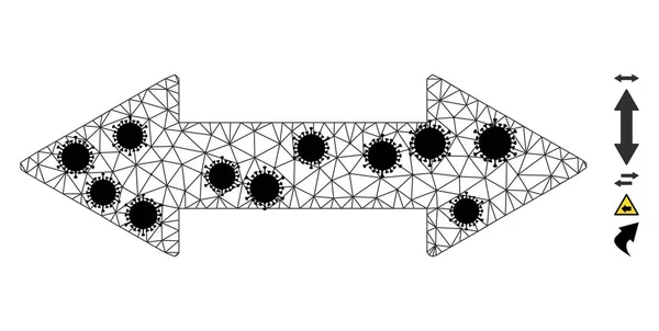 Strzałka pozioma Triangulowany Piktogram Siatki z Węzłami Patogenu — Wektor stockowy