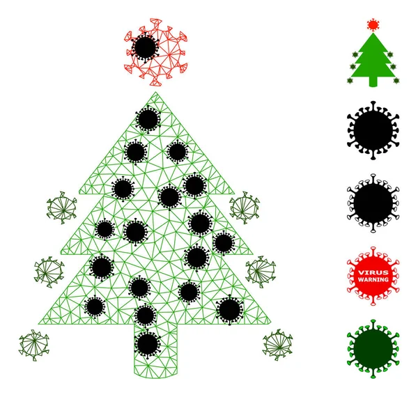Coronavirus Fir-Tree Háromszögletű hálós piktogram fertőzési csomópontokkal — Stock Vector