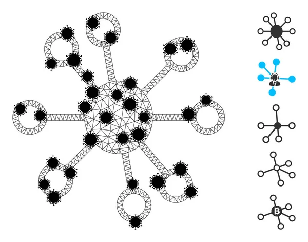 Node Links Carcass Mesh Icon with Covid Elements — Stock Vector