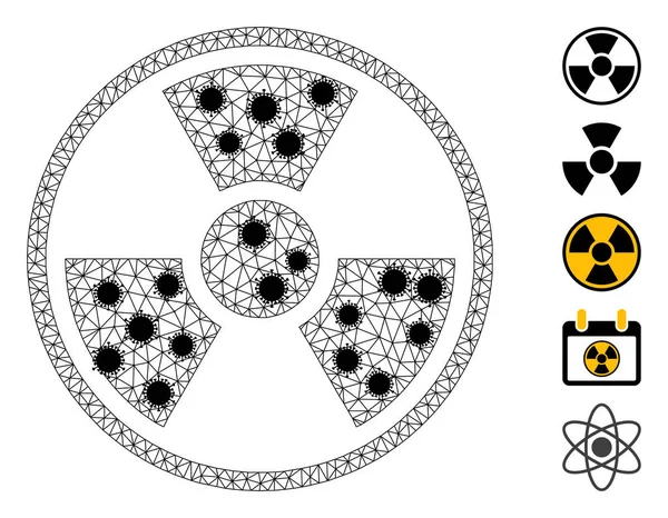 Ícone de malha de Wireframe de símbolo radioativo com peças de gripe — Vetor de Stock