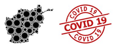 Grunge Covid 19 Rozet ve Afganistan Haritası Kolajı