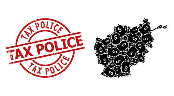 Grunge Tax Police Badge en bankier hoofd Mozaïek van Afghanistan Kaart — Stockvector