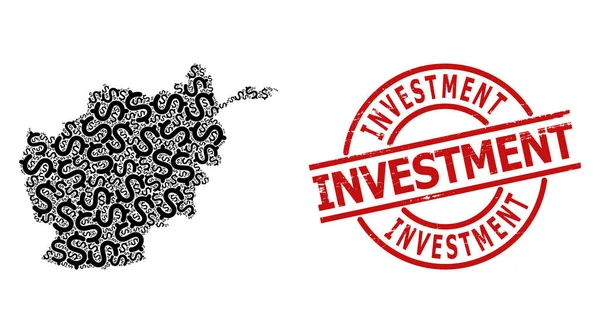 Grunge Investment Stamp Seal en Dollar Symbool Collage van Afghanistan Kaart — Stockvector