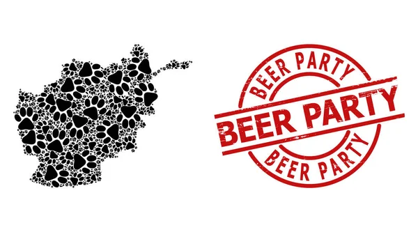 Mapa de Grunge Beer Party Badge e Tiger Footprint Collage of Afghanistan — Vetor de Stock