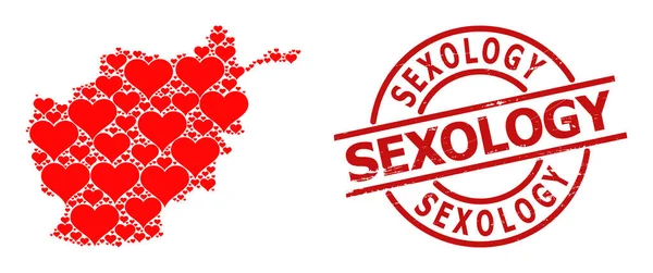Caucho Sexología Sello y amor Corazón Mosaico de Afganistán Mapa — Vector de stock