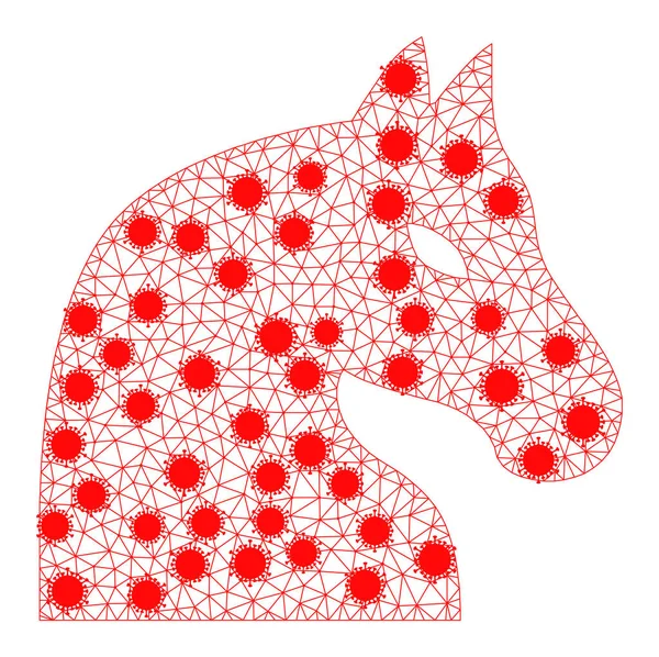 Pictograma de malla Wireframe de caballo de ajedrez con elementos de infección — Vector de stock