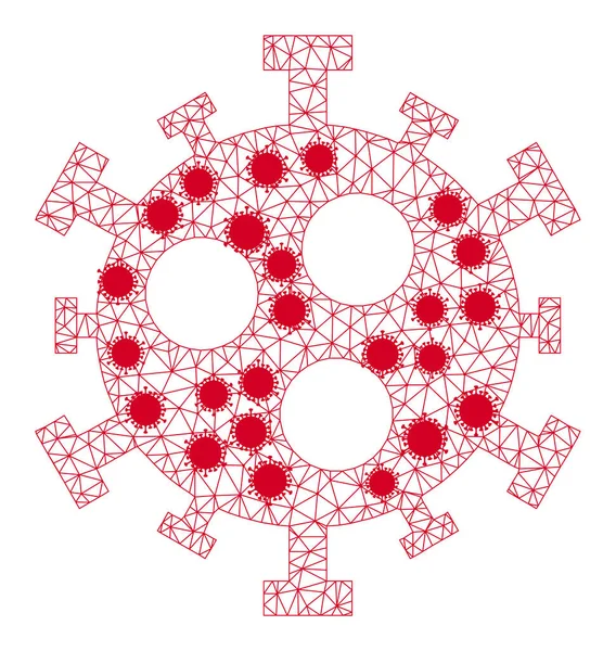 Covid-2019 Virus Wire Frame Mesh Pictogram met infectieuze elementen — Stockvector