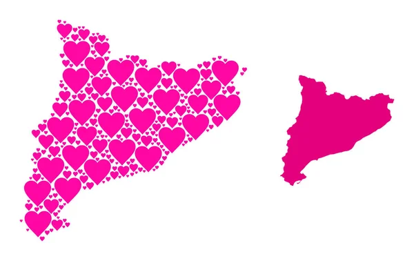 Collage Corazón Amor Rosa Mapa de Cataluña — Archivo Imágenes Vectoriales