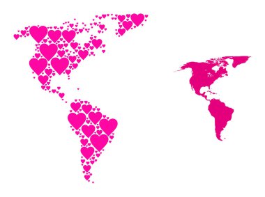 Pembe Aşk Kolajı Güney ve Kuzey Amerika Haritası