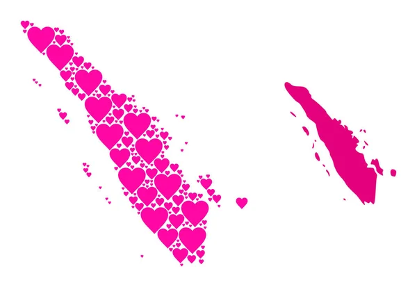 Ροζ Valentine Mosaic Χάρτης του νησιού Σουμάτρα — Διανυσματικό Αρχείο