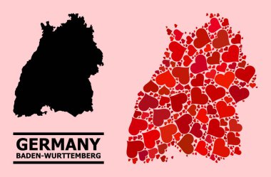 Baden-Wurttemberg Eyaleti Kırmızı Sevgililer Günü Kolajı Haritası