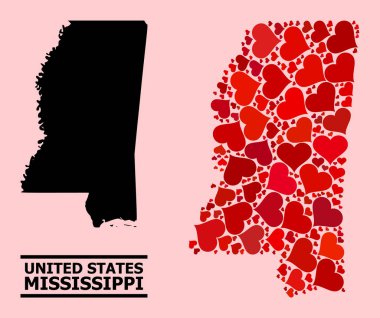 Mississippi Eyaleti Kırmızı Sevgililer Günü Deseni Haritası