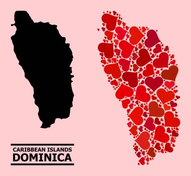 Dominica Adası Kırmızı Kalp Kolajı Haritası