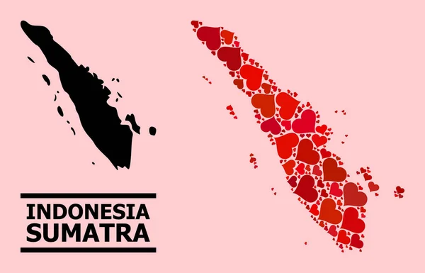 Mapa padrão de coração vermelho de Ilha de Sumatra —  Vetores de Stock