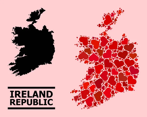 Κόκκινο υπέροχο ψηφιδωτό χάρτη της Δημοκρατίας της Ιρλανδίας — Διανυσματικό Αρχείο