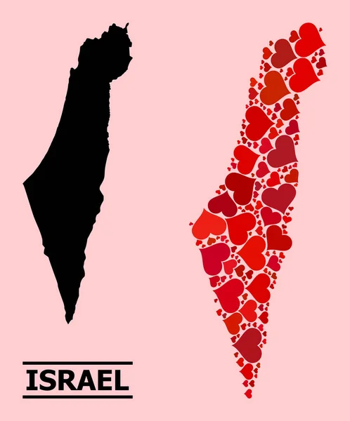 Mapa rojo de San Valentín de Israel — Vector de stock