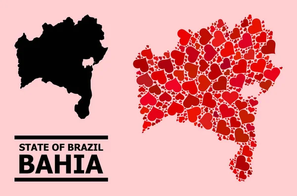 Mapa rojo de San Valentín del estado de Bahia — Vector de stock