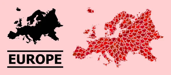 Rote Love Collage Landkarte von Europa — Stockvektor