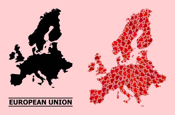 Carte Mosaïque de Saint-Valentin rouge de l'Union Euro — Image vectorielle