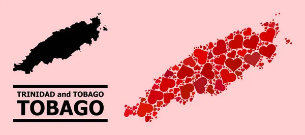 Mapa del patrón de amor rojo de la isla de Tobago — Vector de stock