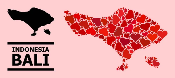 Mapa del patrón de amor rojo de la isla de Bali — Vector de stock