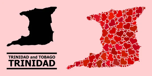 Red Love Heart Mozaika Mapa Trinidad Island — Wektor stockowy