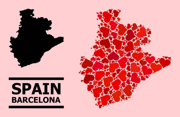 Mapa de Red Heart Mosaic da Província de Barcelona — Vetor de Stock