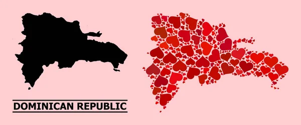 Mapa del patrón de corazón rojo de República Dominicana — Archivo Imágenes Vectoriales