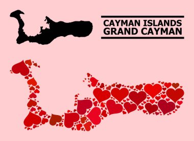 Büyük Cayman Adasının Kızıl Aşk Kolajı Haritası