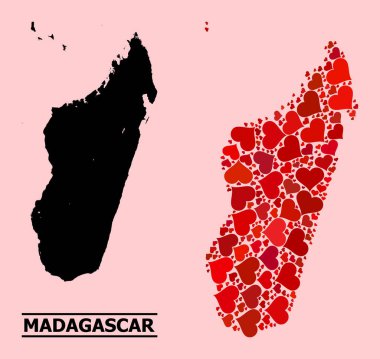 Madagaskar Adasının Kırmızı Kalp Kolajı Haritası