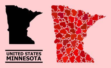 Minnesota Eyaleti Kırmızı Aşk Kolajı Haritası