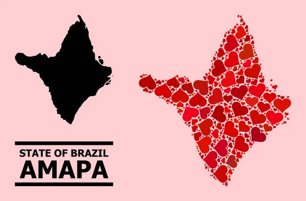 Mosaico de Amor Rojo Mapa del Estado de Amapa — Vector de stock