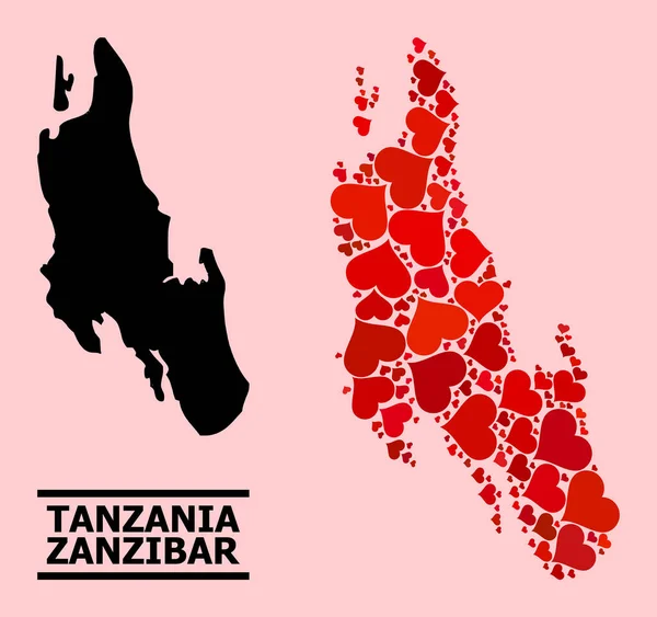 Красная карта любви острова Занзибар — стоковый вектор