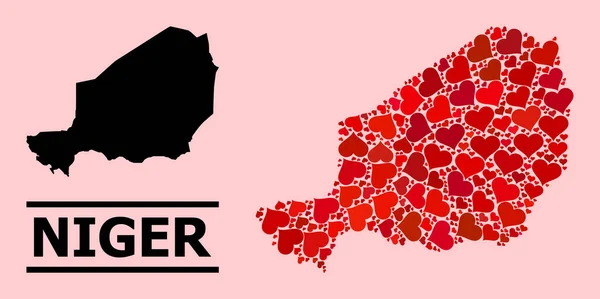 Red Heart Pattern Landkarte von Niger — Stockvektor