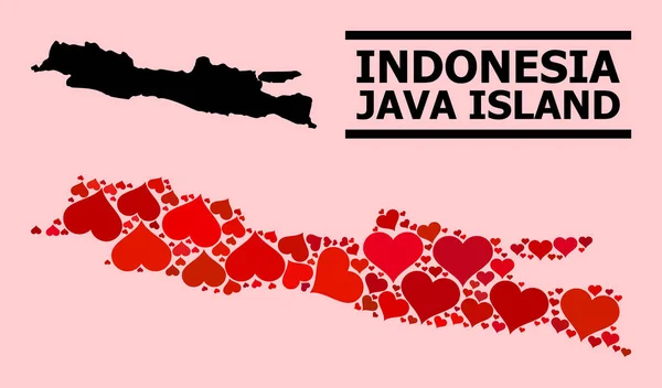 Mapa da colagem de amor vermelho de Java Island —  Vetores de Stock