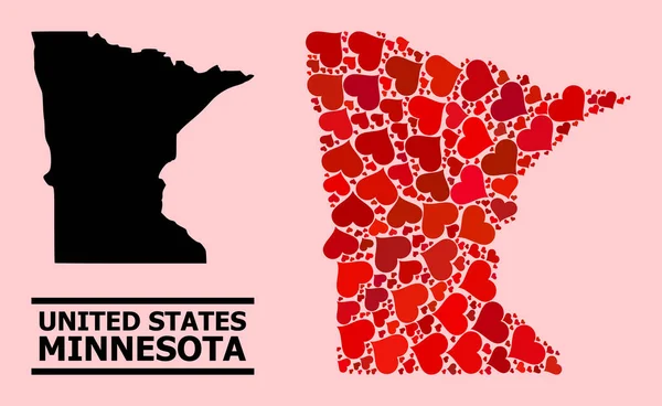 Minnesota Eyaleti Kırmızı Aşk Kolajı Haritası