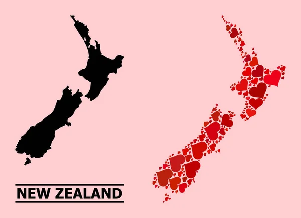 Red Valentine Pattern Χάρτης της Νέας Ζηλανδίας — Διανυσματικό Αρχείο
