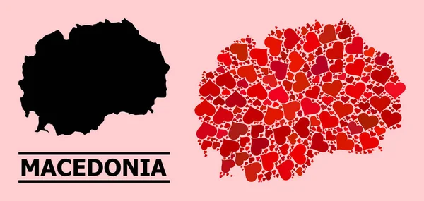 Rotes Herz Collage Karte von Mazedonien — Stockvektor