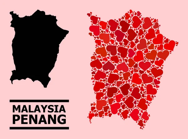 Rode Mooi Patroon Kaart van Penang Eiland — Stockvector