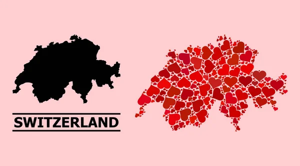 Красный Валентин Карта Швейцарии — стоковый вектор