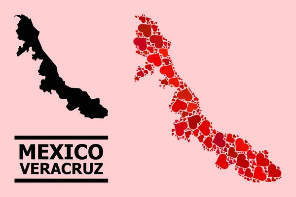 Red Lovely Collage Mapa del estado de Veracruz — Vector de stock