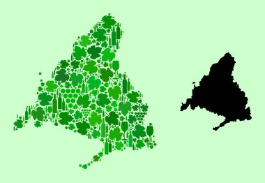 Madrid Haritası - Şarap ve Üzüm Yaprakları Mozaiği