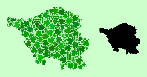Mapa del Estado del Sarre - Mosaico de hojas de vino y uvas — Vector de stock