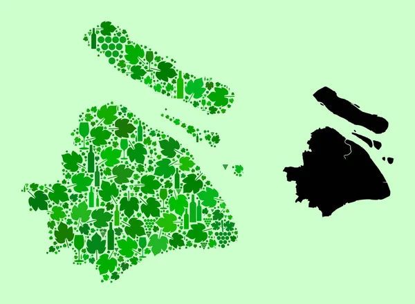 Mappa del Comune di Shanghai - Mosaico di vino e foglie d'uva — Vettoriale Stock
