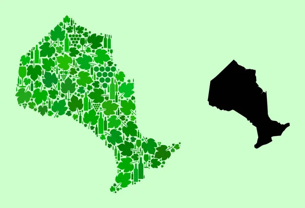 Mapa provincie Ontario - Koláž vinných listů — Stockový vektor