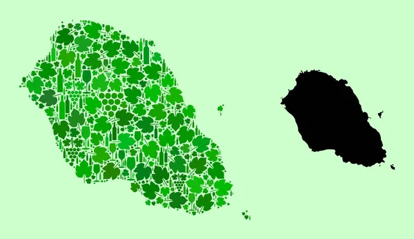 Mapa ostrova Graciosa - Mozaika vína a vinných listů — Stockový vektor