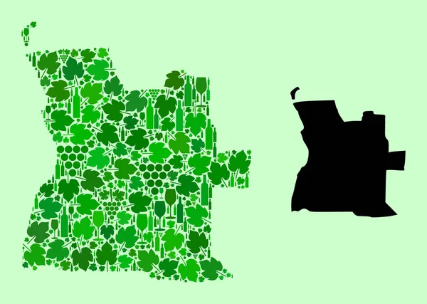 Carte de l'Angola - Collage des feuilles de vin et de raisin — Image vectorielle