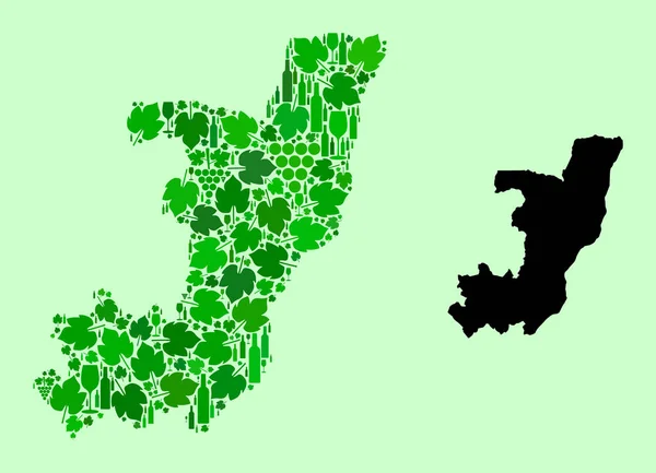 コンゴ共和国地図-コンゴ共和国のモザイクワインとブドウの葉 — ストックベクタ